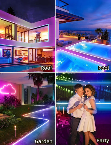 Outdoor waterproof led light with 300 FT (3 rolls 100 FT), app/remote control...