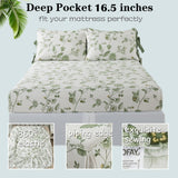 FADFAY Full Size Sheet Sets Green Floral Bedding Premium Percale Cotton Toile...