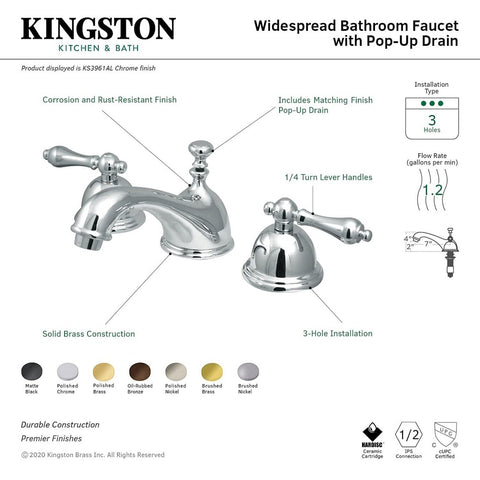 Kingston Brass KS3962AL Restoration Widespread Lavatory Faucet with Metal lev...