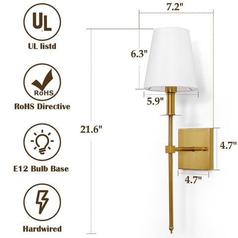 KARTOOSH Wall Sconces Set of 2, Hardwired Gold Sconces Wall Lighting, Dimmabl...