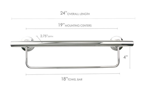 24&#8221; Designer Newport Wall Mount Bathroom Shower Grab Bar with Towel Bar, P