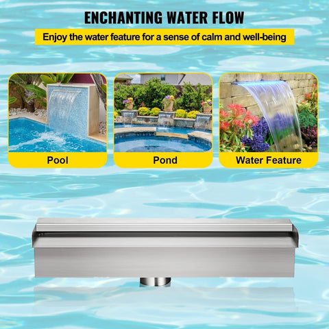 VEVOR Pool Fountain Stainless Steel Pool Waterfall 11.8" x 4.5" x 3.1"(W x D ...