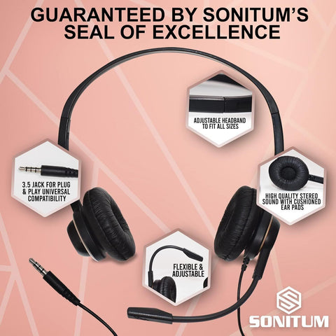 Sonitum Bulk Headsets With Microphone (10 Pack) - Noise 10 Pack, Black