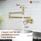 MONDAWE Brushed Gold Pot Filler Faucet, Wall Mount Stove Faucet, 1.8 GPM Retr...