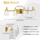 GAOMON Bathroom Light Fixtures, 4 Light Brushed Gold Vanity Lights Crystal Bu...