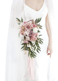 Ansofi 9" Dusty Rose Wedding Bouquets for Bride, Cascading Bridal Bouquet for...