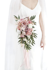 Ansofi 9" Dusty Rose Wedding Bouquets for Bride, Cascading Bridal Bouquet for...