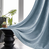 Melodieux Flower Embroidery Linen Blackout Blue Curtains for Living Room Bedr...