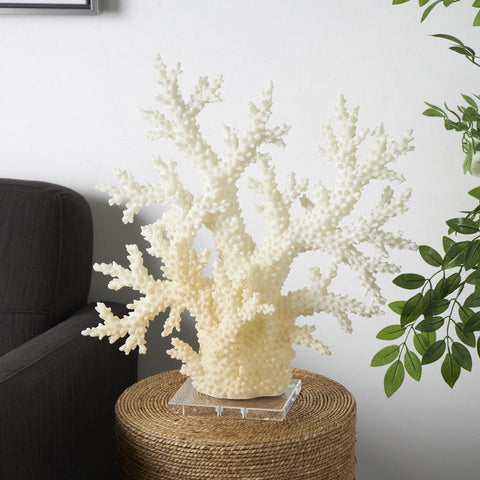 Deco 79 Polystone Coral Decorative Sculpture Home Decor Statue with Clear Acr...