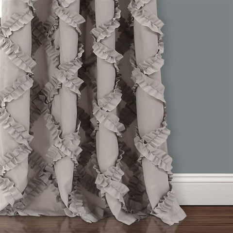 Lush Decor, Gray Ruffle Diamond Curtains Textured Window Panel Set for Living...