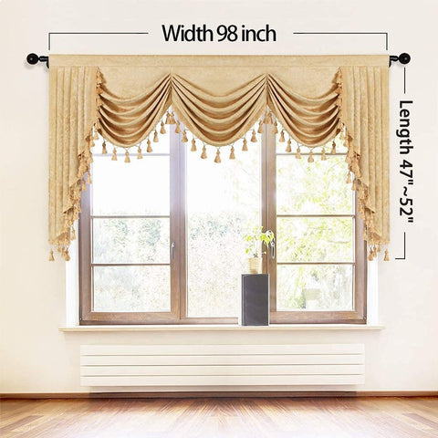 ELKCA Thick Chenille Window Curtains Valance for Living Room Luxury Gold Room...