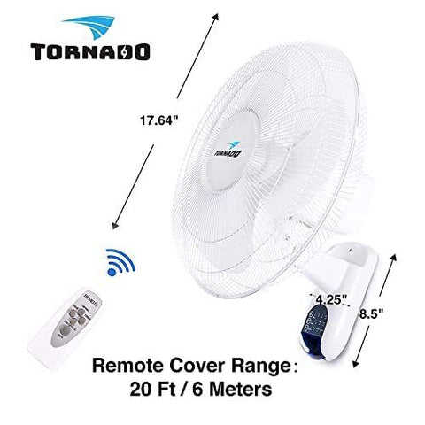 Tornado 2 Pack 16 Inch Oscillating Wall Mount Fan Remote 16 Inch, White