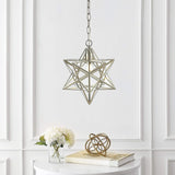 JONATHAN Y JYL9072C Stella 12" Moravian Star Metal/Clear Glass LED Pendant, C...