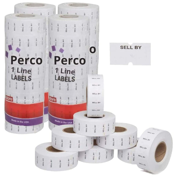 Perco Sell by 1 Line Labels - 4 Sleeves, 32,000 "Sell by Labels for Perco 1 L...