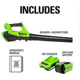 Greenworks 40V (110 MPH / 390 CFM) Cordless Blower (2.5Ah), (2.5Ah)