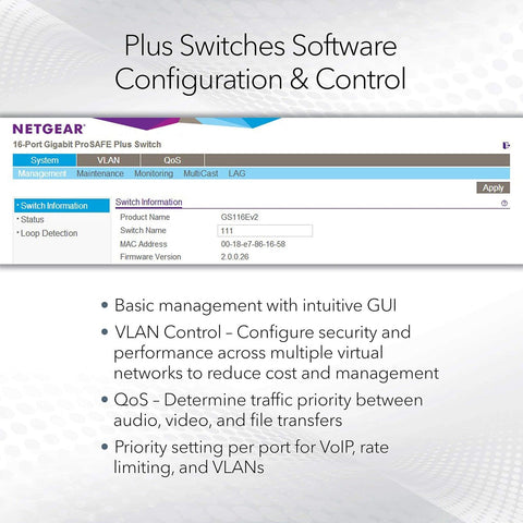 Netgear ProSAFE Plus Gigabit Switch with PoE (JGS516PE-100NAS)