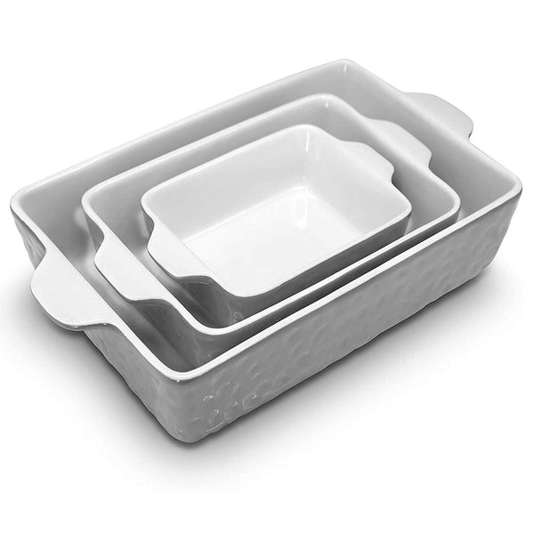 NutriChef 3-Piece Ceramic Casserole Dish for Oven - Durable Lasagna Baking Di...