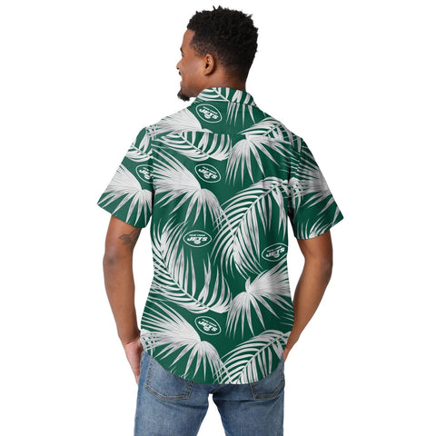 FOCO Men's NFL Team Logo Floral Aloha Tropical Button Up Shirt New York Jets