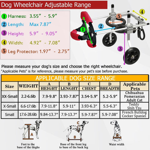 Dog Wheelchair for Back Legs Small Dog Carts with Wheels Adjustable Wheelchai...