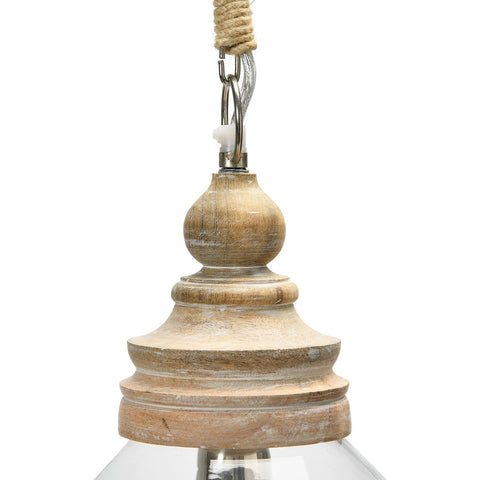 Creative Co-Op Glass and Mango Wood Ceiling Pendant Light Brown