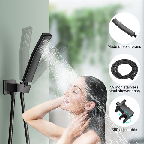 Shower System, 12 Inch Matte Black High Pressure Shower Head with Rain Handhe...