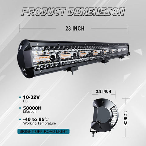 23 Inch 144W LED Light Bar White/Amber Flasing Strobe Light with Six Modes Dr...