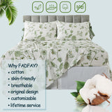 FADFAY Full Size Sheet Sets Green Floral Bedding Premium Percale Cotton Toile...