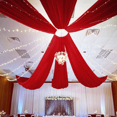 FUHSY Red Ceiling Drapes for Wedding Ceiling Drapes 5x20 FT 4 Panels Ceiling ...