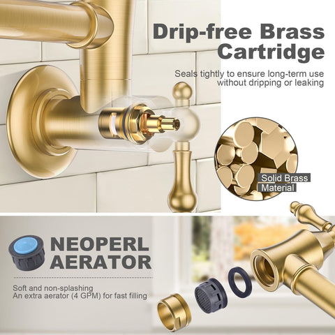 ARCORA Pot Filler Faucet, Traditional Brushed Gold Pot Filler Wall Mount Comm...