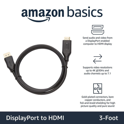 Amazon Basics DisplayPort to HDMI Display Cable, Uni-Directional, 1920x1200, ...