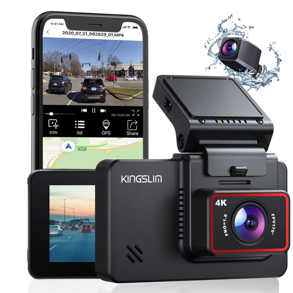 Kingslim D4 4K Dual Dash Cam with Built-in WiFi GPS, Front 4K/2.5K Rear 1080P...