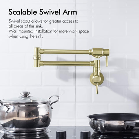 BAGNOLUX Brushed Gold Pot Filler Faucet, Traditional Double Handle Coffee Mac...