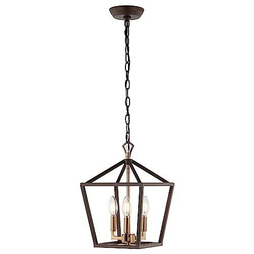 JONATHAN Y JYL7601D Pagoda 10" 3-Light Iron 10", Oil Rubbed Bronze/Brass Gold