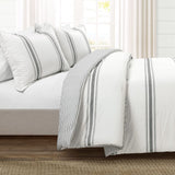 Lush Decor Farmhouse Stripe Reversible Cotton Comforter Set - 3 Piece Cozy Pi...