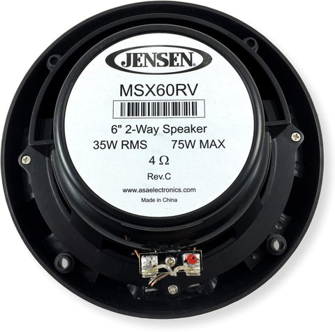 Jensen MSX60RVR Marine Speakers 6.5" Coaxial Speaker, Completely Waterproof W...