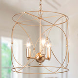 Modern Gold Chandelier, 3-Light Cylindrical Cage Pendant Lighting for Kitchen...