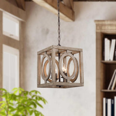 Farmhouse Wood Pendant Lighting, Wood Hanging Pendant Chandelier Light Fixtur...