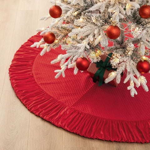 Glitzhome 72" D Deluxe Velvet Ruffled Christmas Tree Skirt, Large Xmas Orname...