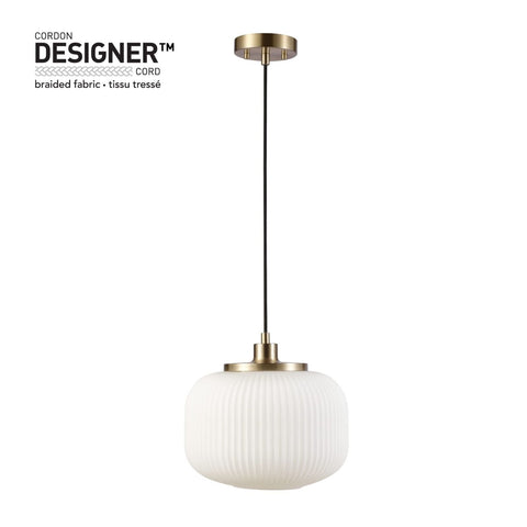 Globe Electric 65842 Lily 1-Light Pendant Lighting, Matte Brass, Frosted Ribb...