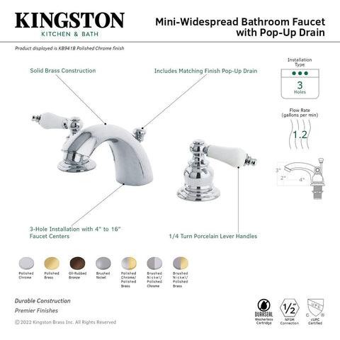 Kingston Brass KB948B Victorian Mini Spread Lavatory Faucet, Brushed Nickel, ...