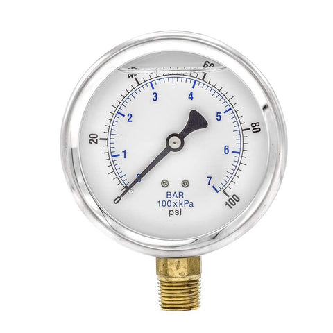 PIC Gauge 201L-402E 4" Dial, 0/100 psi Range, 1/2" Male NPT Connection Size, ...