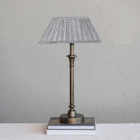 Creative Co-Op Farmhouse Metal Pleated Linen Shade, Brass and Grey Table Lamp...