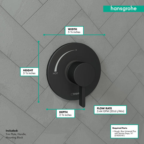 hansgrohe Ecostat S Modern 1-Handle 6-inch Wide Shower Valve Matte Black, 157...