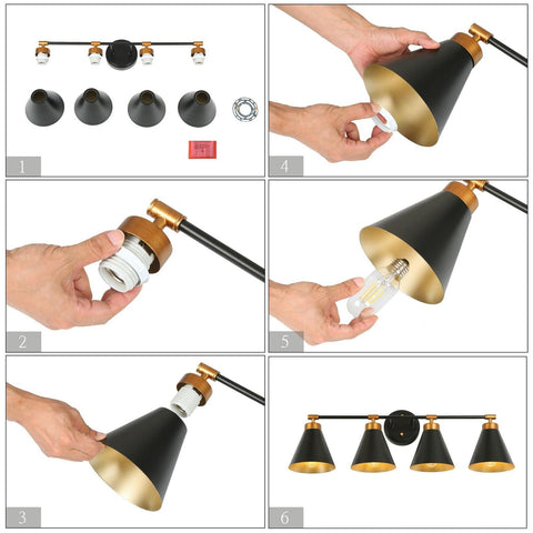 classy leaves Bathroom Light Fixtures, 4 Light Black Gold Bathroom Vanity Lig...