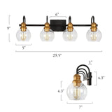 LALUZ Bathroom Light Fixtures, 4-Light Black and Gold Vanity Lights for Bathr...