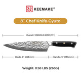 KEEMAKE Damascus Chef Knife 8 Inch, Gyutou Knife with Hammered Damascus Steel...