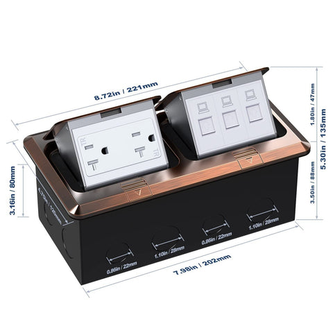 Dual Pop-Up Floor Box Electrical Kit (TR-20A, Bronze) TR-Data Port