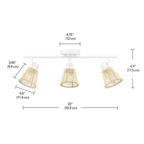 Globe Electric 64000043 3-Light Track Lighting, Matte White, Bamboo Shades, C...