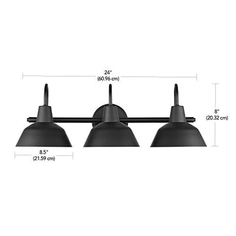 Globe Electric 65554 3-Light Vanity Light, Matte Black, White Barnyard