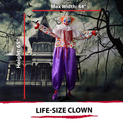 Haunted Hill Farm Life-Size Scary Animatronic Talking Clown with Motion, Touc...